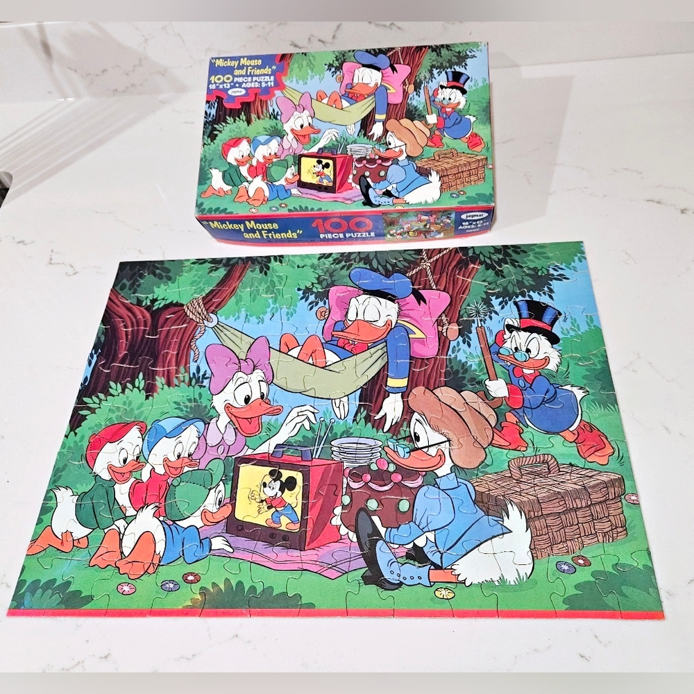 Vintage Mickey Mouse And Friends 100 Piece Puzzle 1980s Picnic Rare Disney